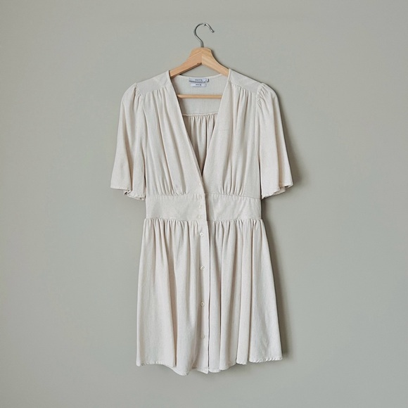 NWOT {Reserved} Beige Linen Blend Short Dress - Picture 1 of 5